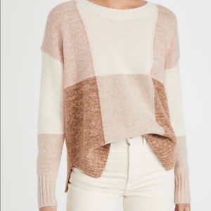 WHITE + WARREN Patchwork Plaid Crew Neck sz M